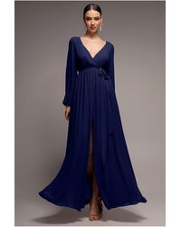Goddiva - Sustainable Front Split Wrap Style Chiffon Maxi Dress - Lyst