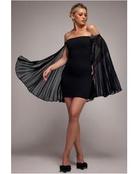 Goddiva - Strapless Mini Dress With Pleated Chiffon Cape - Lyst