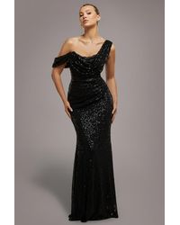 Goddiva - Sequin Cowl One Shoulder Maxi Dress - Lyst