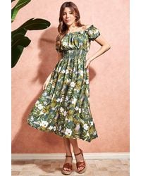 Goddiva - Off The Shoulder Floral Midi Dress - Lyst