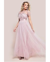 Goddiva - Embroidered Mesh Maxi Dress - Lyst