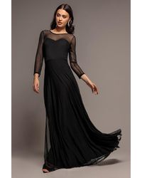 Goddiva - Sheer Sleeve Dobby Mesh Sweetheart A Line Maxi Dress - Lyst