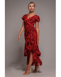 Goddiva - Floral Wrap High And Low Midaxi Dress - Lyst