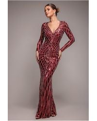 Goddiva - Geo Sequin Long Sleeve Maxi Dress - Lyst