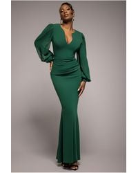 Goddiva - Chiffon Cuffed Balloon Sleeve Scuba Maxi Dress - Lyst