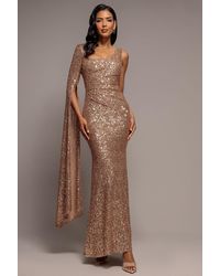 Goddiva - One Side Cape Sleeve Sequin Maxi Dress - Lyst