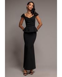 Goddiva - Cap Sleeve Sweetheart Peplum Scuba Maxi Dress - Lyst