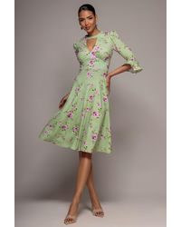 Goddiva - Floral Printed Flared Sleeve Midi - Lyst