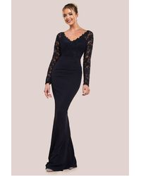 Goddiva - Scalloped Lace & Scuba Maxi Dress - Lyst