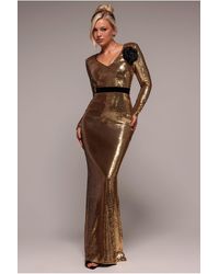 Goddiva - Liquid Sequin Corsage Maxi - Lyst