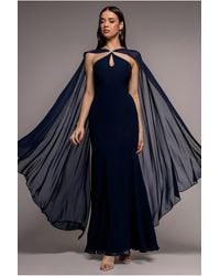 Goddiva - Multiway Cape Chiffon With Embellished Trim Maxi Dress - Lyst