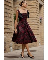 Goddiva - Jacquard Multiway Bow Strap Skater Midi Dress - Lyst