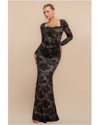 Goddiva - Scalloped Lace Corset Bodice Maxi Dress - Lyst