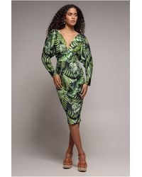 Goddiva - Tropical Print Midi With Batwing Sleeves - Lyst