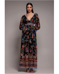Goddiva - Chiffon Wrap Border Floral Print Maxi Dress - Lyst