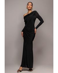Goddiva - Off Shoulder Gathered Panel Soft Touch Maxi Dress - Lyst