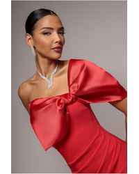 Goddiva - Off The Shoulder Satin Bow Neck Maxi Dress - Lyst