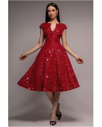 Goddiva - Bead Embellished Jacquard A Line Midi Dress - Lyst