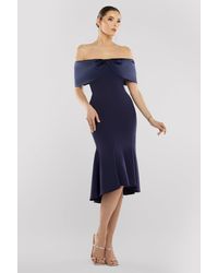 Goddiva - Twist Knot Satin & Scuba Bardot High Low Midi Dress - Lyst