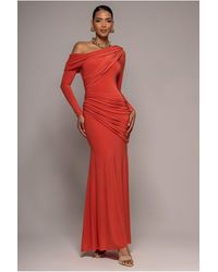 Goddiva - Off Shoulder Gathered Panel Soft Touch Maxi Dress - Lyst