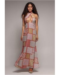 Goddiva - Halter Neck Printed Maxi Dress - Lyst