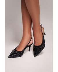 Goddiva - Pearl Embellished Slingback Heeled Court Shoes - Lyst