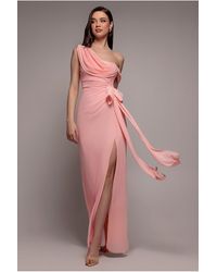 Goddiva - One Shoulder Cowl With Bow Detail Maxi Dress - Lyst