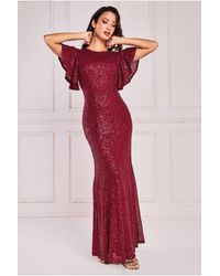 Goddiva - Sequin Flutter Sleeve Maxi - Lyst