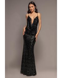 Goddiva - Plunge Cowl Criss Cross Back Sequin Maxi Dress - Lyst