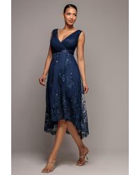 Goddiva - Pleated Satin Bodice High And Low Dress - Lyst