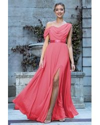 Goddiva - Cowl Neck One Shoulder A Line Chiffon Maxi Dress - Lyst