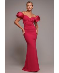 Goddiva - Puffy Satin Sleeve Scuba Maxi Dress - Lyst