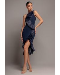Goddiva - One Shoulder Pleated Fan Midi Dress - Lyst