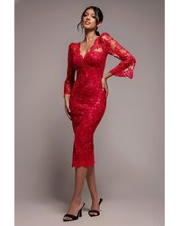 Goddiva - Sequin Scallop Lace Midi Dress - Lyst