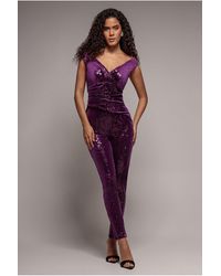 Goddiva - Sequin Velvet Bardot Jumpsuit - Lyst