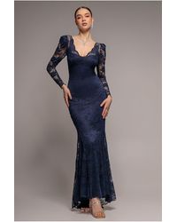 Goddiva - Fit & Flare Scallop Lace V Neck Maxi Dress - Lyst