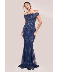 Goddiva - Bardot Sequin Embroidered Maxi Dress - Lyst