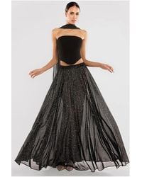 Goddiva - Compact Crepe Lace Up Corset With Gathered A-Line Glitter Chiffon Maxi Skirt & Scarf - Lyst