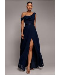 Goddiva - Cowl Neck One Shoulder A Line Chiffon Maxi Dress - Lyst