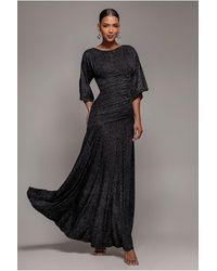 Goddiva - Lurex Kimono Sleeve Gathered Waist Maxi Dress - Lyst