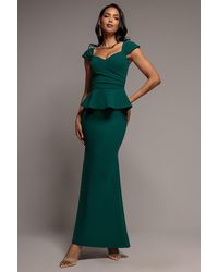 Goddiva - Cap Sleeve Sweetheart Peplum Scuba Maxi Dress - Lyst
