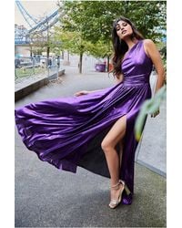 Goddiva - One Shoulder Slinky Foil Flared Maxi Dress - Lyst