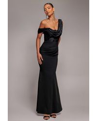 Goddiva - Lace Cowl One Shoulder Scuba Crepe Maxi Dress - Lyst