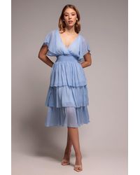 Goddiva - Plain Lurex Chiffon Tiered Dress - Lyst