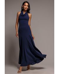 Goddiva - Halterneck Cowl Neck Backless Scuba Crepe Maxi Dress - Lyst