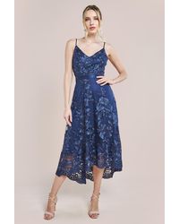 Goddiva - Dipped Hem Sleeveless Lace Midi - Lyst