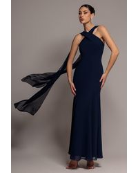 Goddiva - Cross Front Scarf Back Chiffon Mermaid Maxi Dress - Lyst