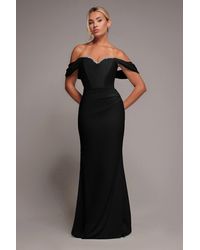 Goddiva - Off The Shoulder Draped Sleeve Maxi Dress With Diamante Neckline - Lyst