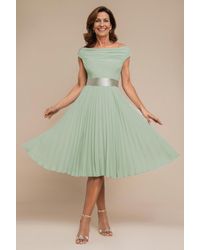 Goddiva - Cowl Neck Pleated A-Line Chiffon Midi Dress - Lyst