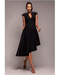 Goddiva - Cap Sleeve Textured Skater Asymmetric Midi Dress - Lyst
